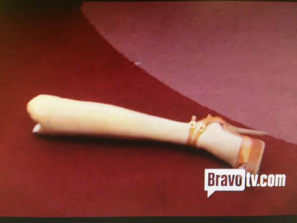Aviva's artificial leg on floor of restaurant