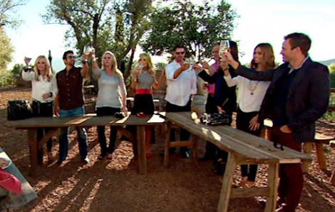 Tamra, Vicki, Gretchen, Heather, and Lydia at a wine tasting on The Real Housewives of Orange County Season 8