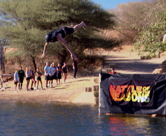 Dustin flies through the air on The Challenge Battle of the Seasons